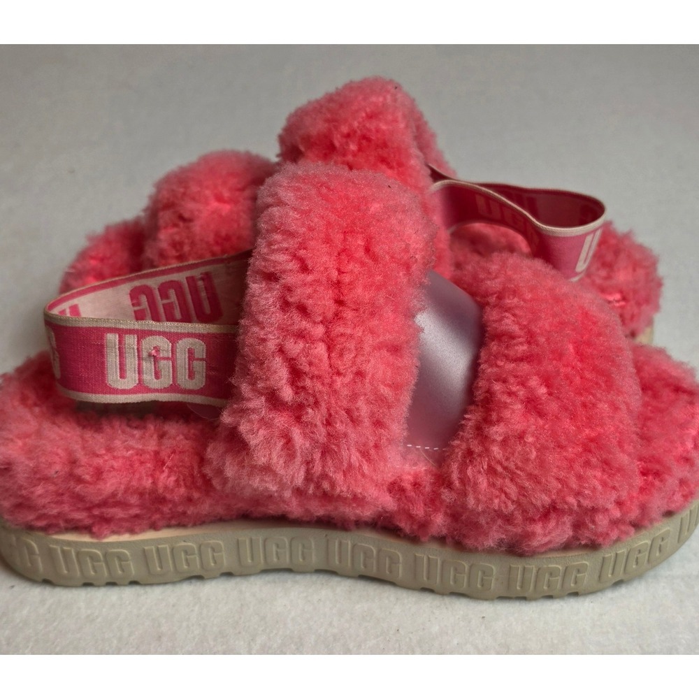 UGG Fluffita Pink Sheepskin Platform Slingback Slide Slippers 1120876 Womens 10